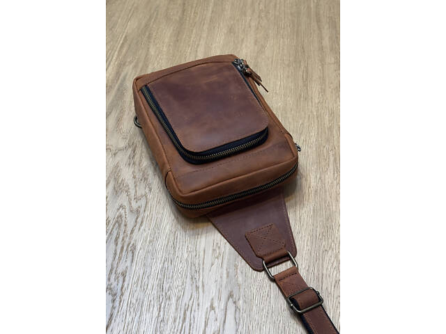 Сумка чоловіча шкіряна слінг SULLIVAN sms23(28) чорна Світло-коричневий - Фото 5