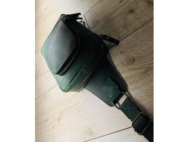 Сумка чоловіча шкіряна слінг SULLIVAN sms23(28) чорна Зелений - Фото 6