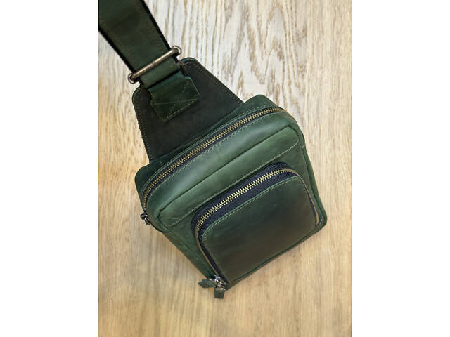 Сумка чоловіча шкіряна слінг SULLIVAN sms23(28) чорна Зелений - Фото 7
