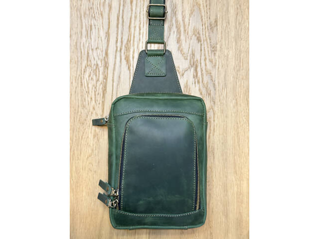 Сумка чоловіча шкіряна слінг SULLIVAN sms23(28) чорна Зелений - Фото 8