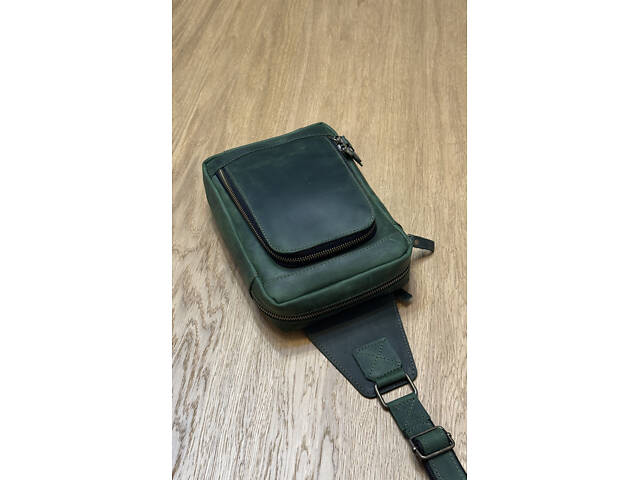 Сумка чоловіча шкіряна слінг SULLIVAN sms23(28) чорна Зелений - Фото 9