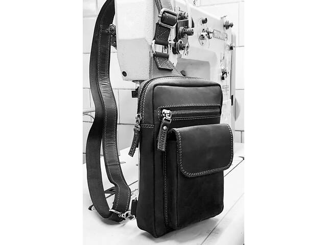 Сумка чоловіча слінг на плече бананка sms15(30) чорна - Фото 2