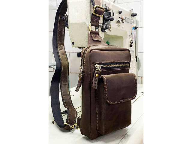 Сумка чоловіча слінг на плече бананка sms15(30) коричнева - Фото 2