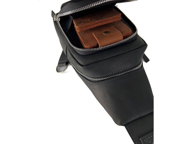 Сумка чоловіча слінг на плече бананка sms22(30) чорна - Фото 6