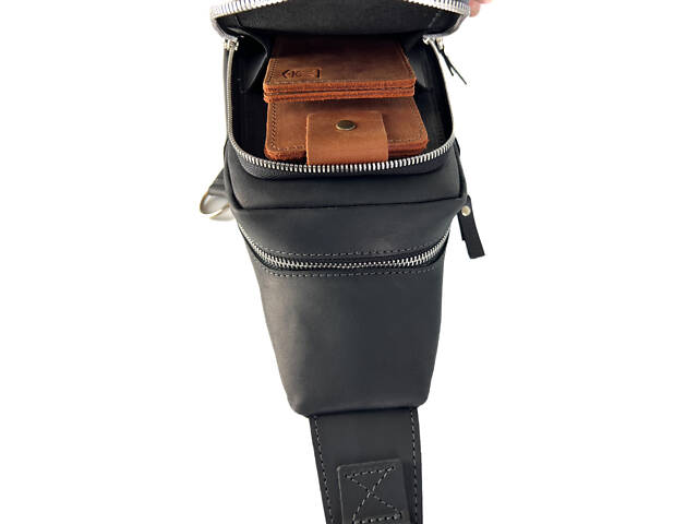 Сумка чоловіча слінг на плече бананка sms22(30) чорна - Фото 8