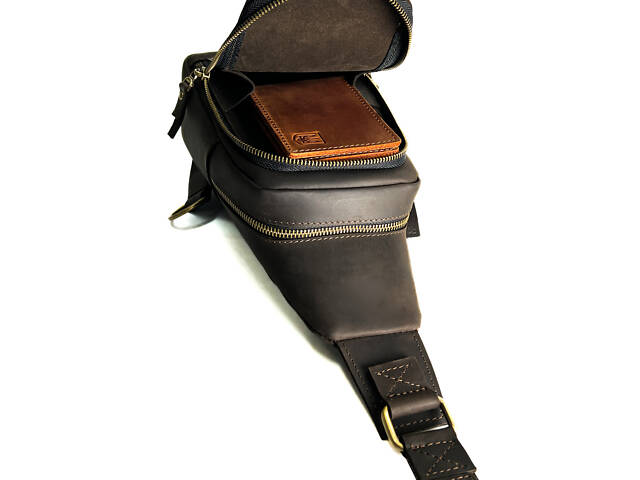 Сумка чоловіча слінг на плече бананка sms15(30) коричнева - Фото 5