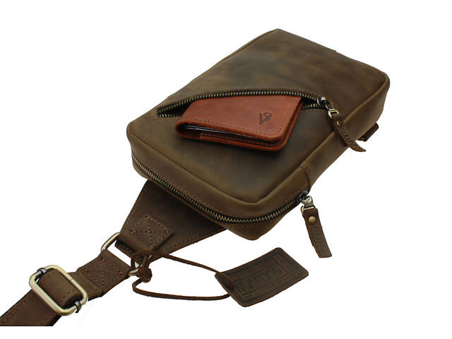Сумка чоловіча слінг на плече бананка sms4 (26) оливкова - Фото 4