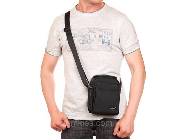 Сумка на плече Lanpad чоловіча чорна - Фото 7