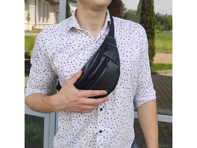 Сумка на пояс. Сумка через плече. бананка чоловіча / жіноча. Колір чорний - Фото 6