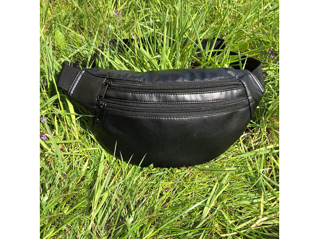 Сумка на пояс з еко-шкіри. Сумка через плече. Бананка чоловіча, жіноча. Колір чорний - Фото 1