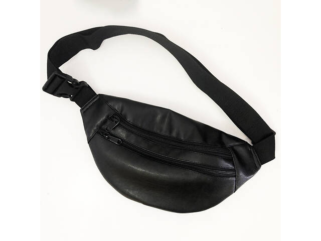 Сумка на пояс з еко-шкіри. Сумка через плече. Бананка чоловіча, жіноча. Колір чорний - Фото 3