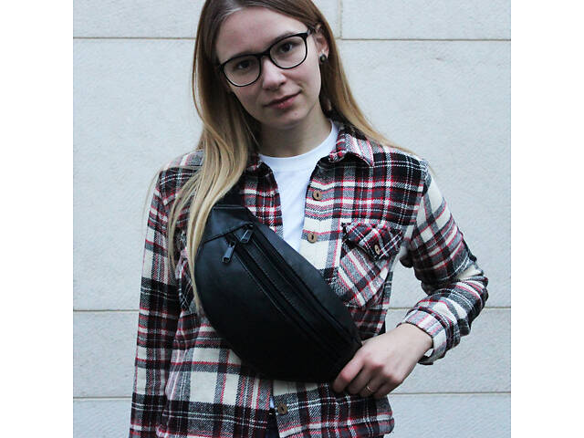 Сумка на пояс з еко-шкіри. Сумка через плече. Бананка чоловіча, жіноча. Колір чорний - Фото 5