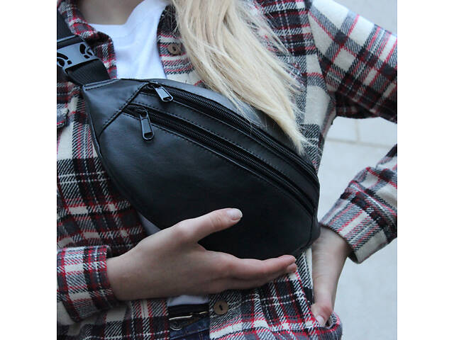 Сумка на пояс з еко-шкіри. Сумка через плече. Бананка чоловіча, жіноча. Колір чорний - Фото 6