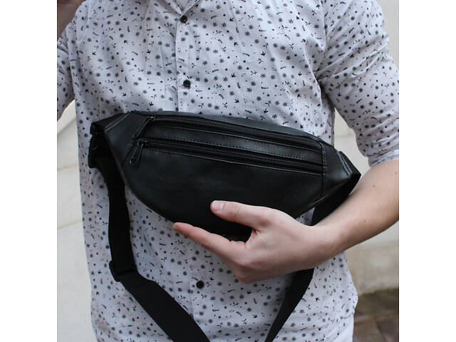 Сумка на пояс з еко-шкіри. Сумка через плече. Бананка чоловіча, жіноча. Колір чорний - Фото 7