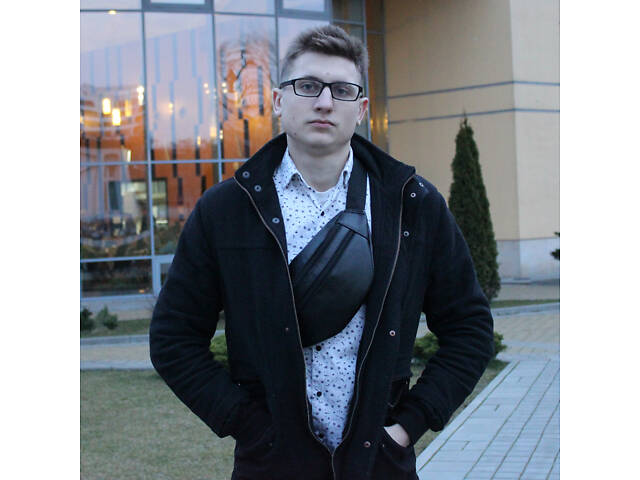 Сумка на пояс з еко-шкіри. Сумка через плече. Бананка чоловіча, жіноча. Колір чорний - Фото 8