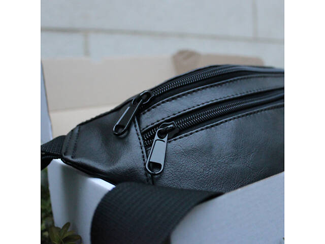 Сумка на пояс з еко-шкіри. Сумка через плече. Бананка чоловіча, жіноча. Колір чорний - Фото 9