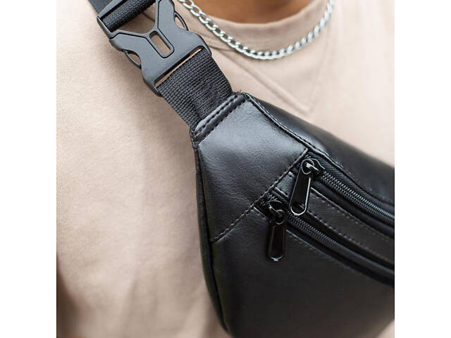 Сумка на пояс з еко-шкіри. Сумка через плече. Бананка чоловіча, жіноча. Колір чорний - Фото 11
