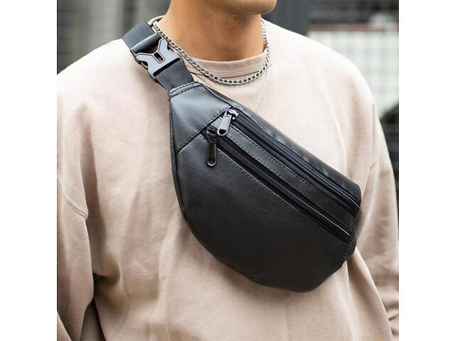 Сумка на пояс з еко-шкіри. Сумка через плече. Бананка чоловіча, жіноча. Колір чорний - Фото 13