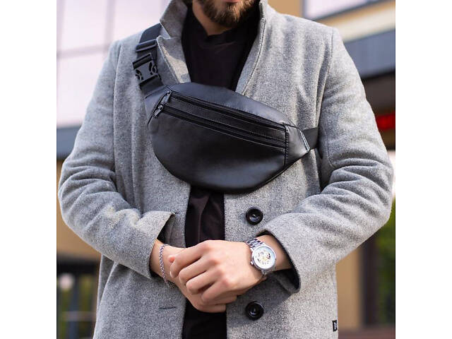 Сумка на пояс з еко-шкіри. Сумка через плече. Бананка чоловіча, жіноча. Колір чорний - Фото 14