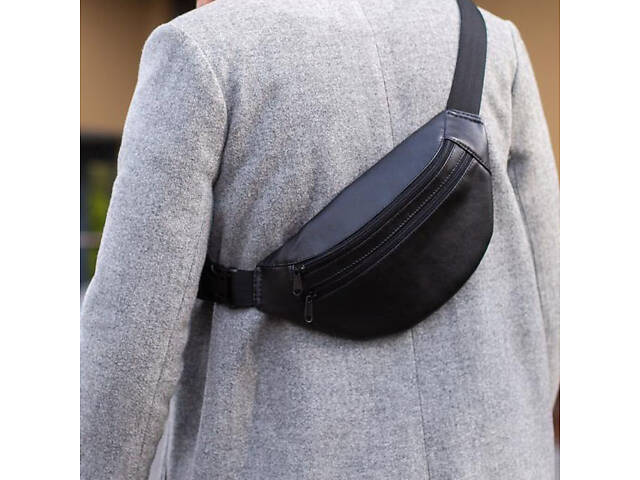 Сумка на пояс з еко-шкіри. Сумка через плече. Бананка чоловіча, жіноча. Колір чорний - Фото 15
