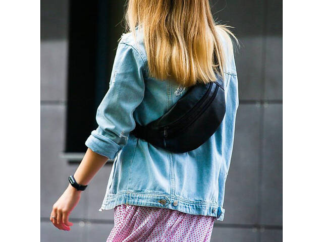 Сумка на пояс з еко-шкіри. Сумка через плече. Бананка чоловіча, жіноча. Колір чорний - Фото 18