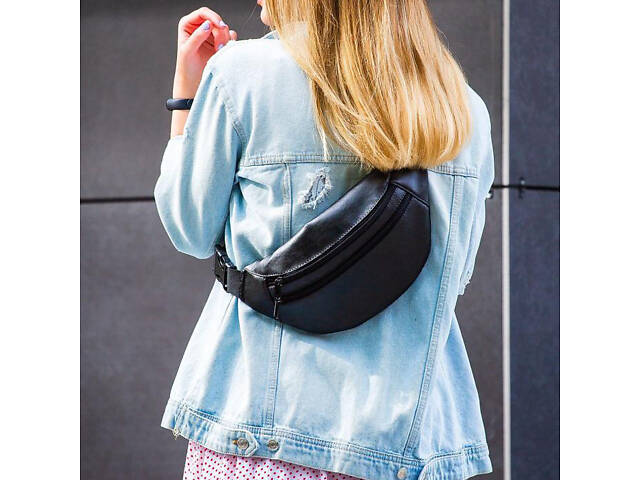 Сумка на пояс з еко-шкіри. Сумка через плече. Бананка чоловіча, жіноча. Колір чорний - Фото 19