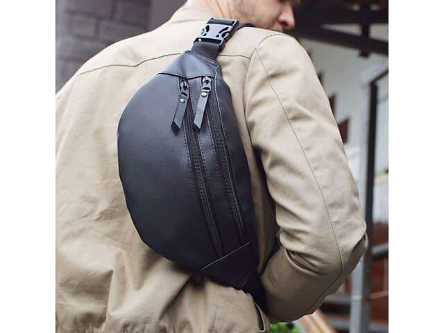 Сумка на пояс з еко-шкіри. Сумка через плече. Бананка чоловіча, жіноча. Колір чорний - Фото 20