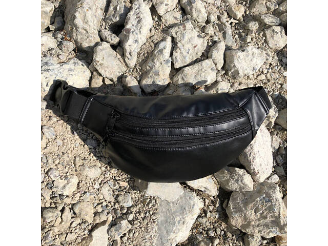 Сумка на пояс з еко-шкіри. Сумка через плече. Бананка чоловіча, жіноча. Колір чорний - Фото 21