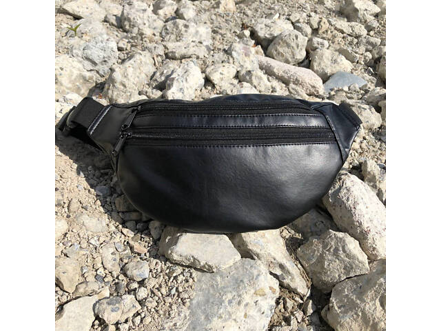 Сумка на пояс з еко-шкіри. Сумка через плече. Бананка чоловіча, жіноча. Колір чорний - Фото 22