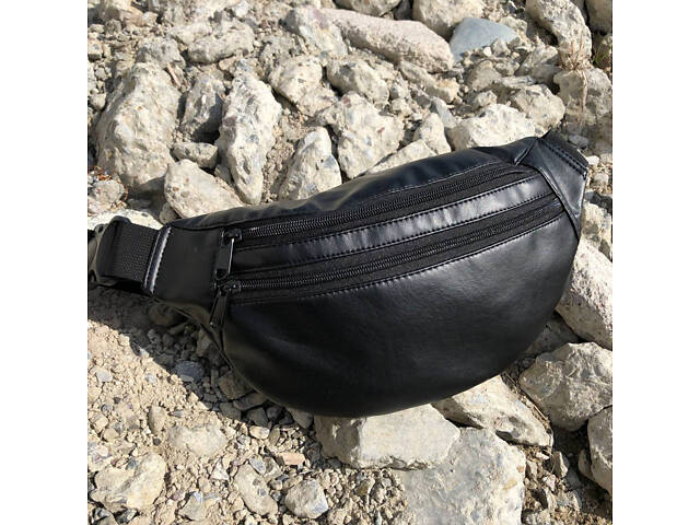 Сумка на пояс з еко-шкіри. Сумка через плече. Бананка чоловіча, жіноча. Колір чорний - Фото 23