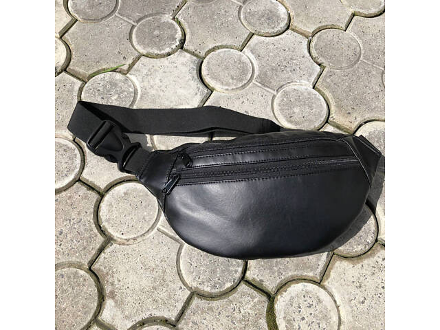 Сумка на пояс з еко-шкіри. Сумка через плече. Бананка чоловіча, жіноча. Колір чорний - Фото 32