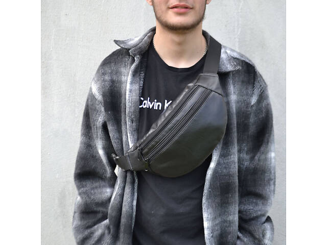 Сумка на пояс з еко-шкіри. Сумка через плече. Бананка чоловіча, жіноча. Колір чорний - Фото 34