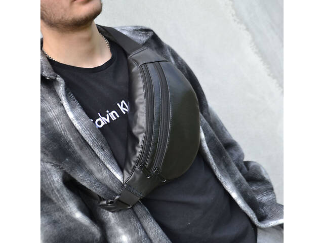 Сумка на пояс з еко-шкіри. Сумка через плече. Бананка чоловіча, жіноча. Колір чорний - Фото 35