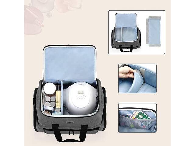 Сумка органайзер Max Manicure для зберігання манікюрного приладдя Сіра (IBH050S) - Фото 5