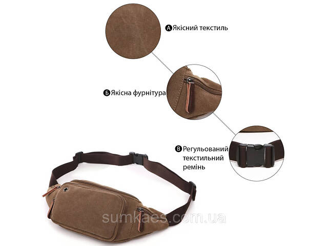 Сумка поясна текстильна Vintage 20176 Коричнева - Фото 4