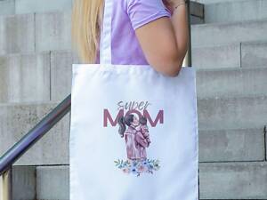 Сумка шопер із принтом 'Super Mom' біла
