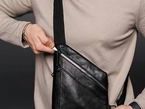 Сумка-слинг из натуральной гладкой кожи ST003 (черная) / artSD0062