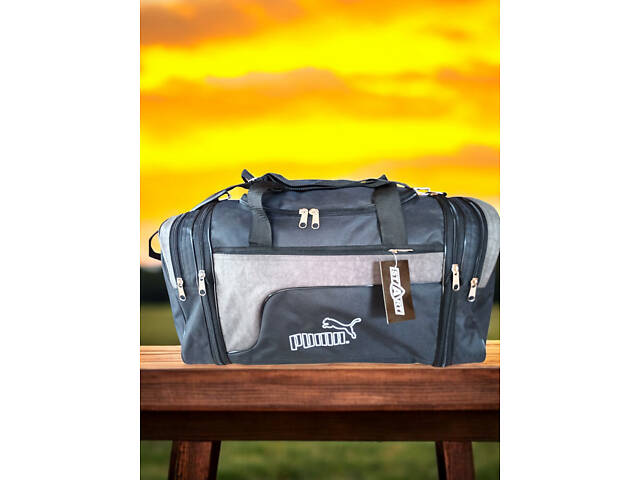 Сумка спортивная дорожная puma 278 регулируемый объем серо-зеленая - Фото 3