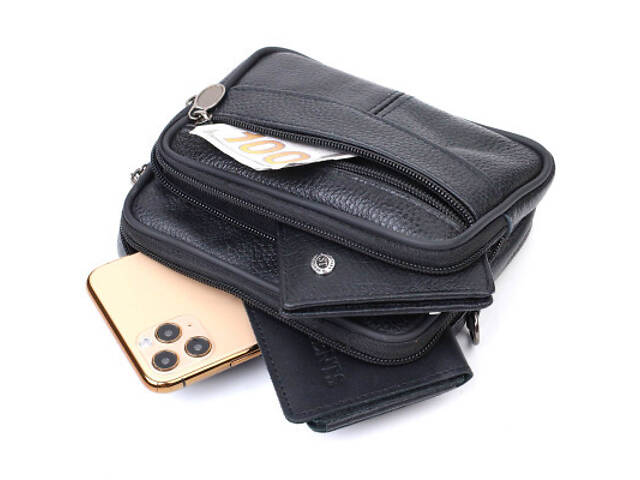 Сумка Vintage Горизонтальна поясна з натуральної шкіри Чорна (21485) - Фото 2