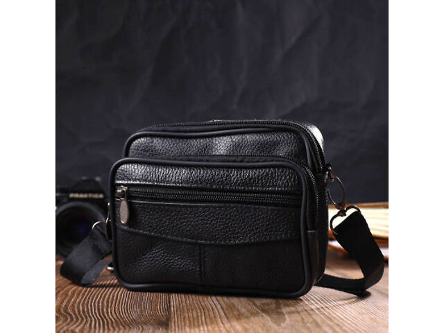 Сумка Vintage Горизонтальна поясна з натуральної шкіри Чорна (21485) - Фото 3