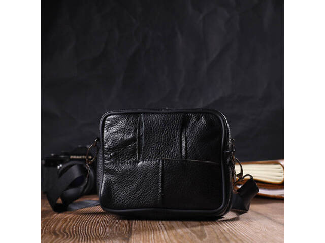 Сумка Vintage Горизонтальна поясна з натуральної шкіри Чорна (21485) - Фото 4