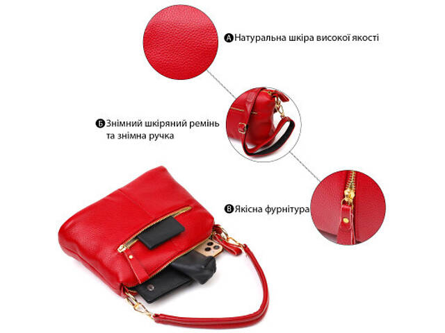 Сумка Vintage Жіноча через плече зі натуральної шкіри Червона (22136) - Фото 8