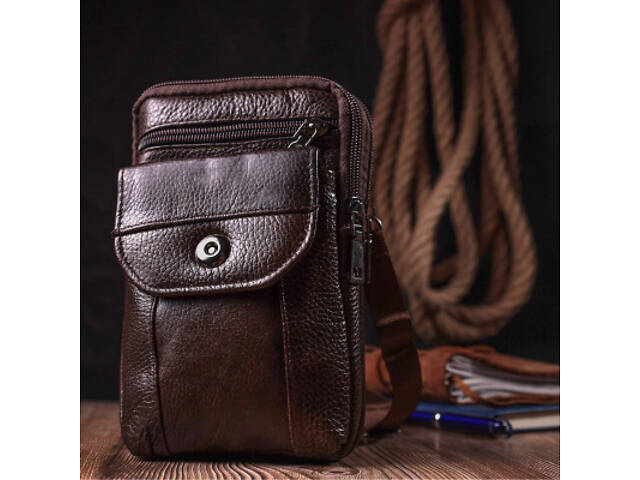 Сумка Vintage Чоловіча на пояс зі натуральної шкіри Коричнева (22141) - Фото 6