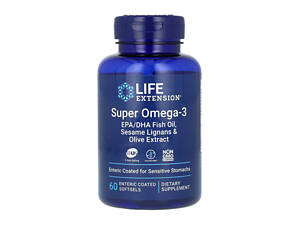 Super Omega-3 EPA/DHA Fish Oil Sesame Lignans & Olive Extract Enteric Coated - 60 softgels