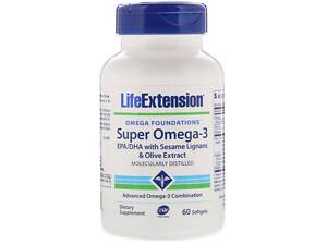 Супер Омега-3, Omega Foundations, Super Omega-3, Life Extension, 60 Желатинових Капсул