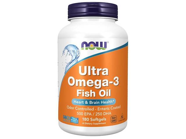 Супер омега 3, Ultra Omega-3, Now Foods, 500 EPA/250 DHA, 180 капсул с кишечнорастворимой оболочкой - Фото 1
