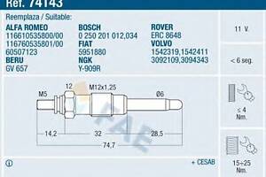 Свеча накаливания для моделей: ALFA ROMEO (164, 33,33,33,6,75,90,ALFETTA,GIULIA,GIULIETTA), LAND ROVER (RANGE-ROVER), R