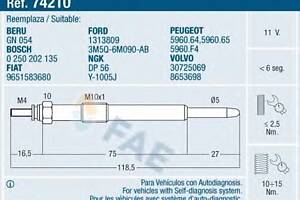 Свічка розжарювання для моделей: CITROËN (C5, C5, JUMPER, JUMPER, C8, JUMPER, C4, C4, C5, C5, C4, C4, C5, C5), FIAT (ULYSSE, SCUDO, SCU