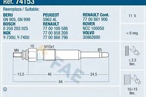 Свеча накаливания для моделей: HONDA (CIVIC, ACCORD,CIVIC,ACCORD,ACCORD), LAND ROVER (FREELANDER,FREELANDER), MG (MG,MG