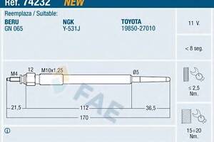 Свеча накаливания для моделей: TOYOTA (HILUX, HIACE,LAND-CRUISER,COROLLA,COROLLA,COROLLA,AVENSIS,AVENSIS,AVENSIS,COROLL